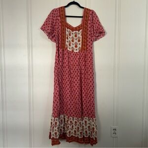 Bohemian Pink and Red Maxi Dress
